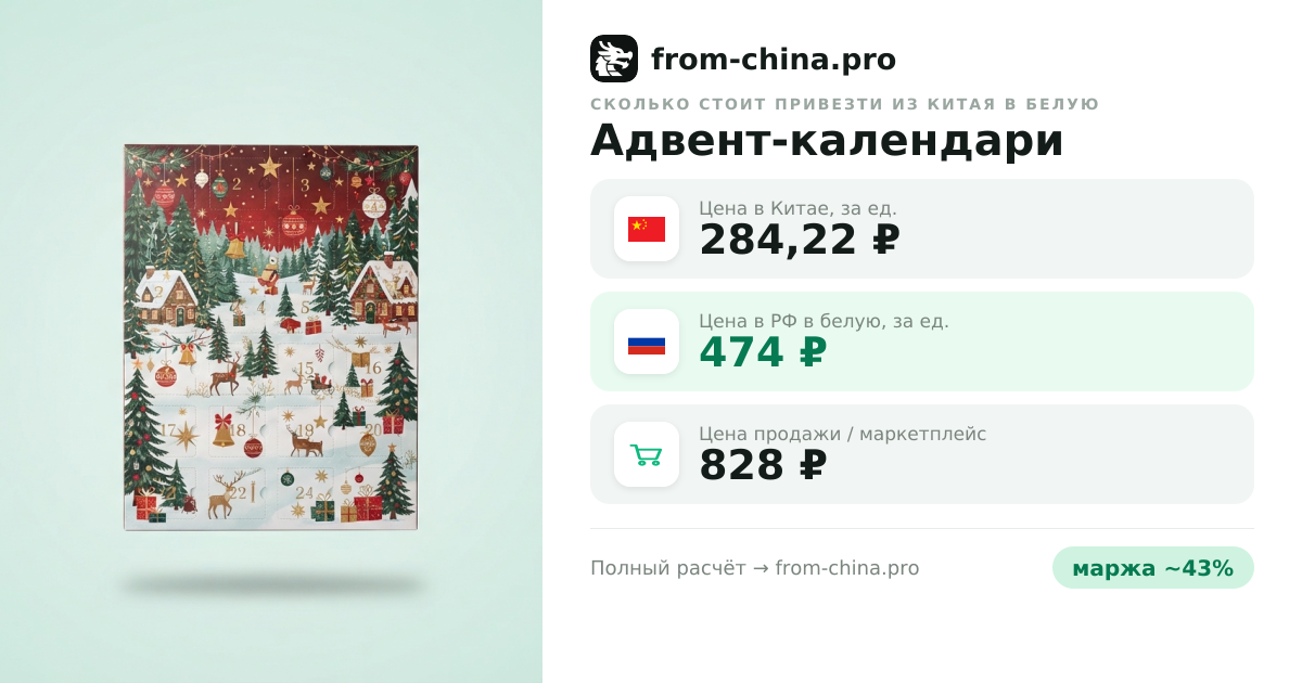 Сколько стоит привезти Адвент-календари из Китая в белую