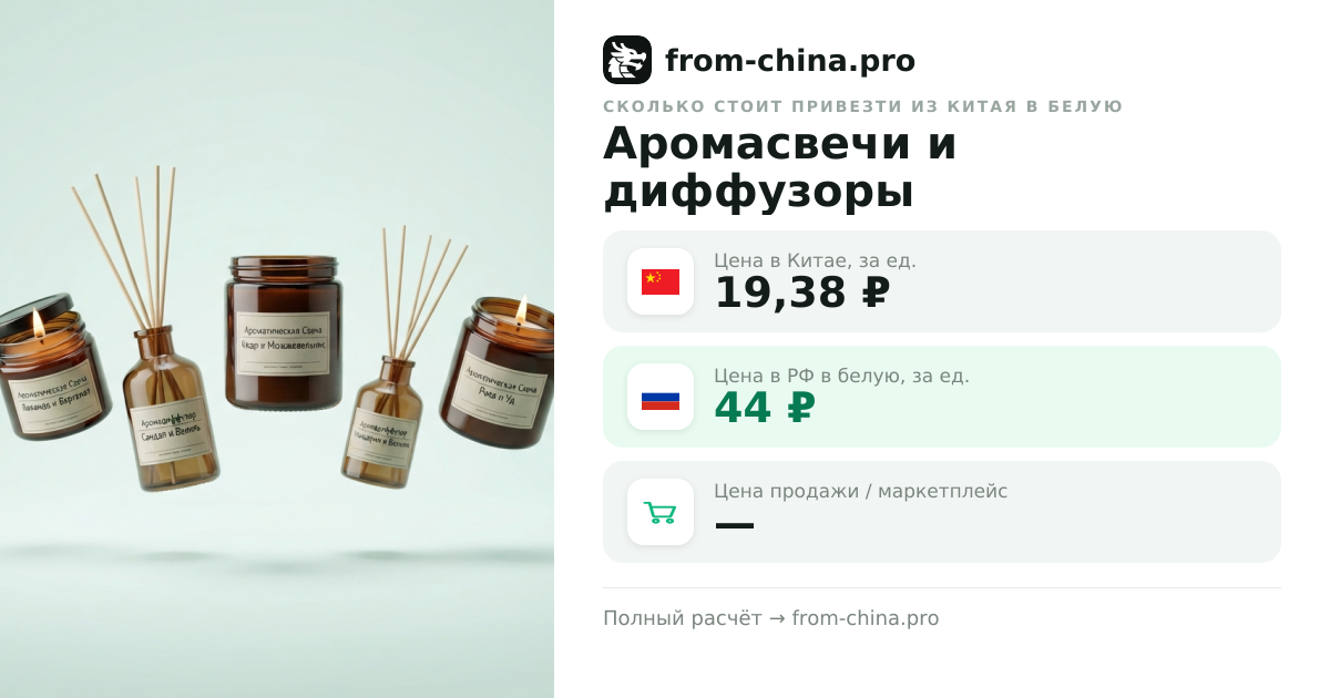 Сколько стоит привезти Аромасвечи и диффузоры из Китая в белую