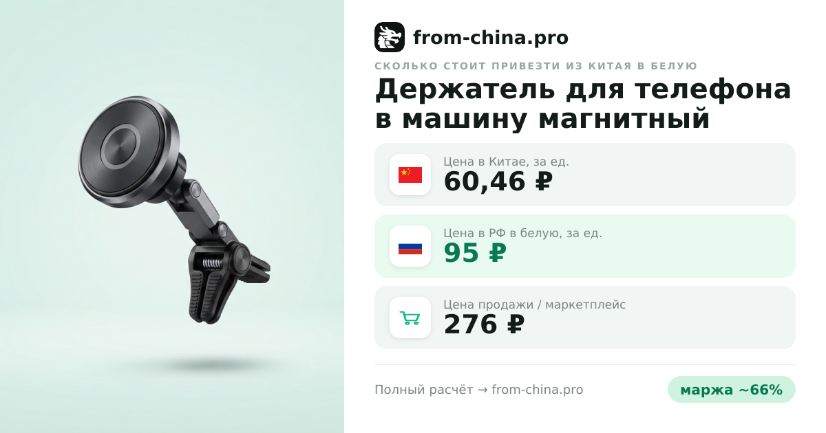 Сколько стоит привезти Держатель для телефона в машину магнитный из Китая в белую