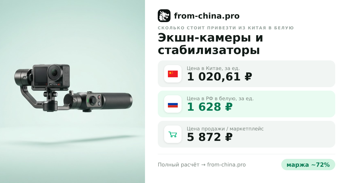 Сколько стоит привезти Экшн-камеры и стабилизаторы из Китая в белую