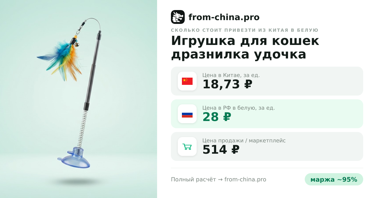 Сколько стоит привезти Игрушка для кошек дразнилка удочка интерактивная на присоске из Китая в белую