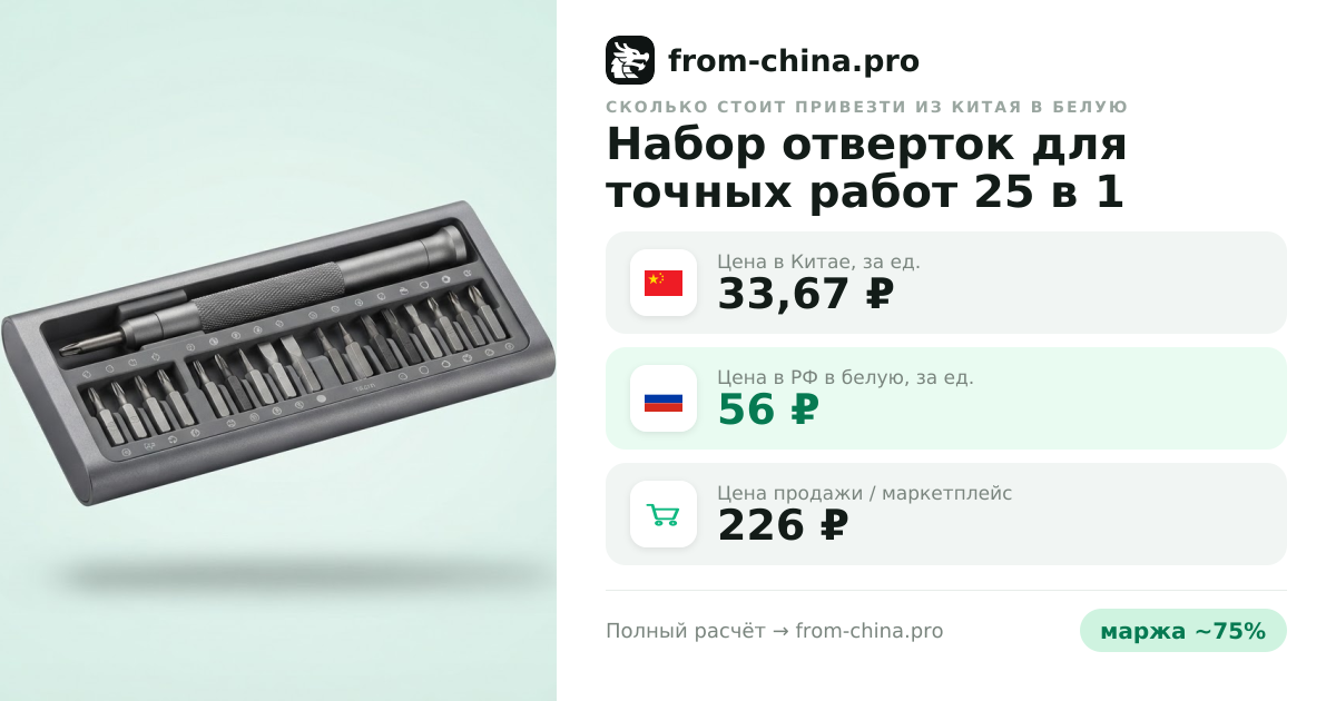 Сколько стоит привезти Набор отверток для точных работ 25 в 1 из Китая в белую