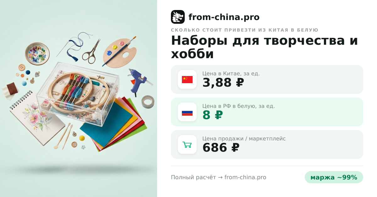 Сколько стоит привезти Наборы для творчества и хобби из Китая в белую