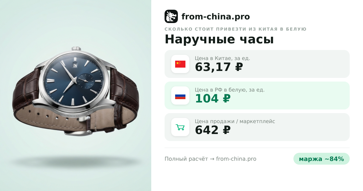 Сколько стоит привезти Наручные часы из Китая в белую
