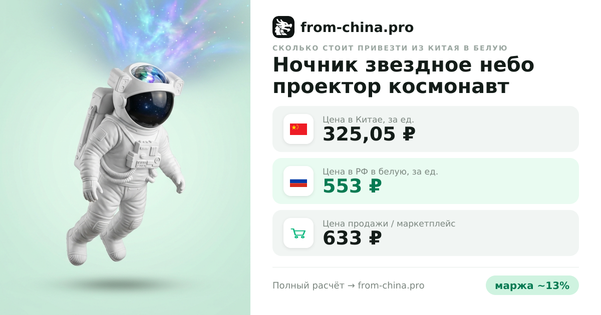 Сколько стоит привезти Ночник звездное небо проектор космонавт подарок детский из Китая в белую