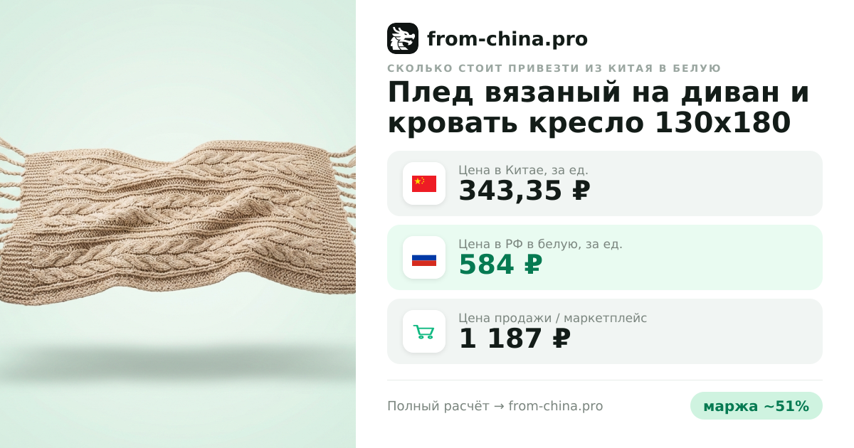 Сколько стоит привезти Плед вязаный на диван и кровать кресло 130x180 скандинавский из Китая в белую