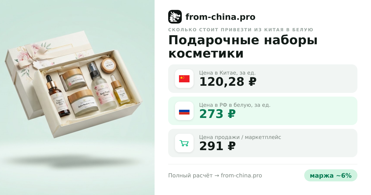 Сколько стоит привезти Подарочные наборы косметики из Китая в белую