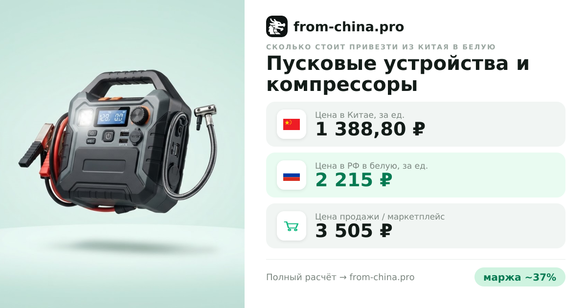 Сколько стоит привезти Пусковые устройства и компрессоры из Китая в белую