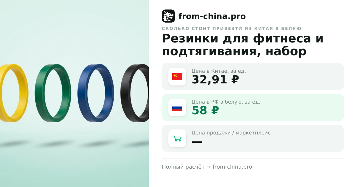 Сколько стоит привезти Резинки для фитнеса и подтягивания, набор эспандеров 4 шт из Китая в белую