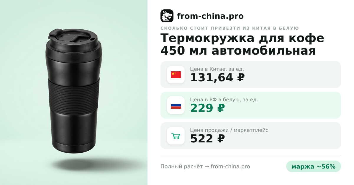 Сколько стоит привезти Термокружка для кофе 450 мл автомобильная из Китая в белую